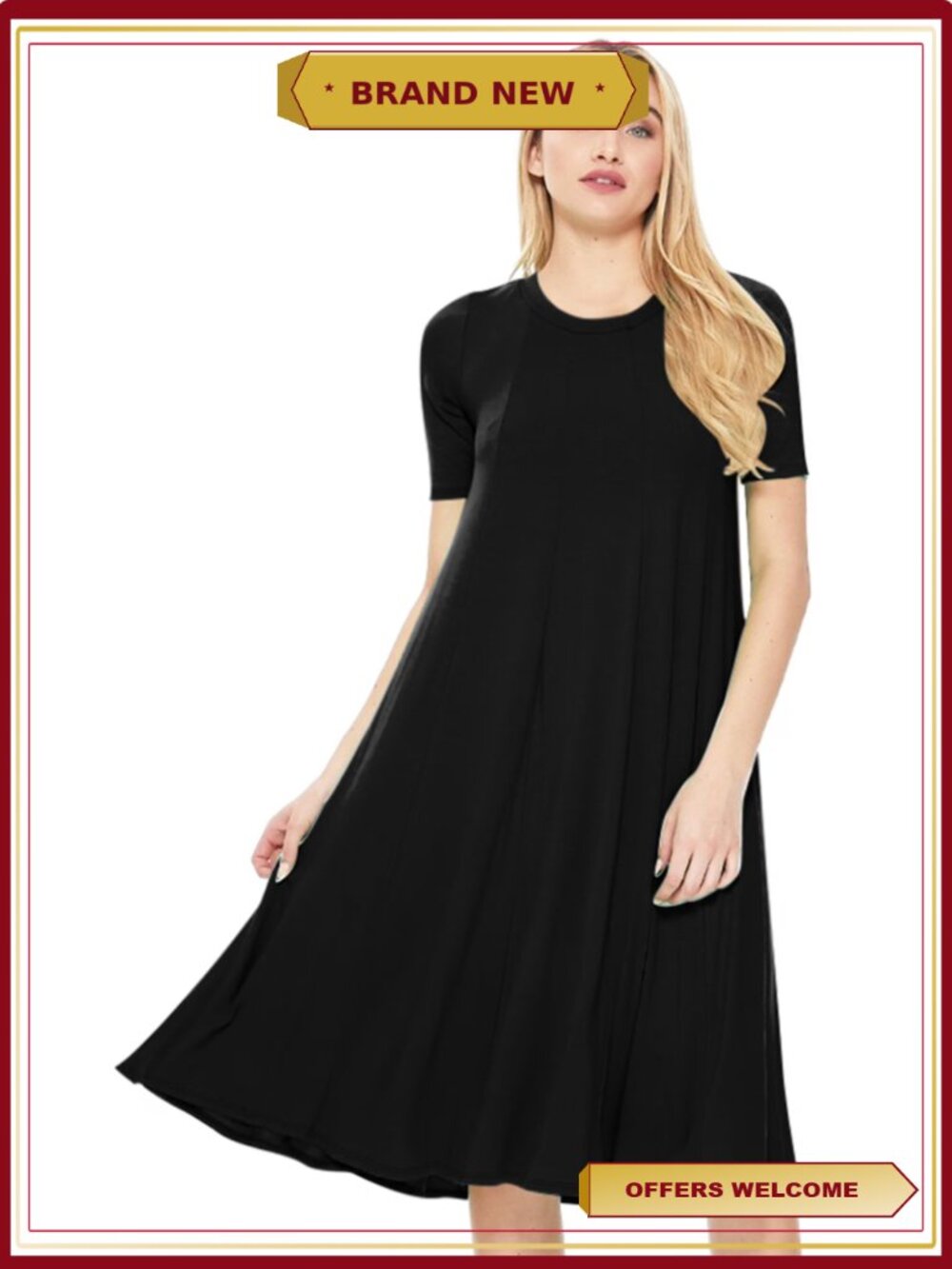 A-Line Short Sleeve Jersey Knit Dress Relaxed Fit Casual Comfort